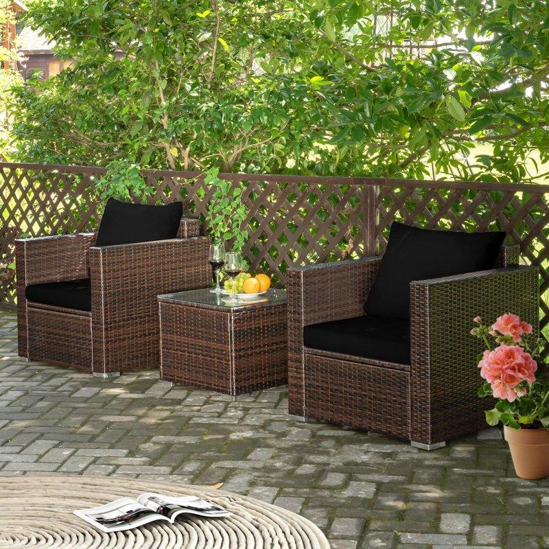 Siyah Minderli Rattan 3 Parça Bahçe Takımı - 269090