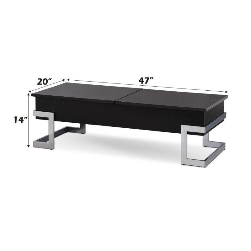 Siyah Parlak Ahşap Krom Ayaklı Asansörlü Saklama Alanlı Akıllı Sehpa - 120x51x36 cm - 253453