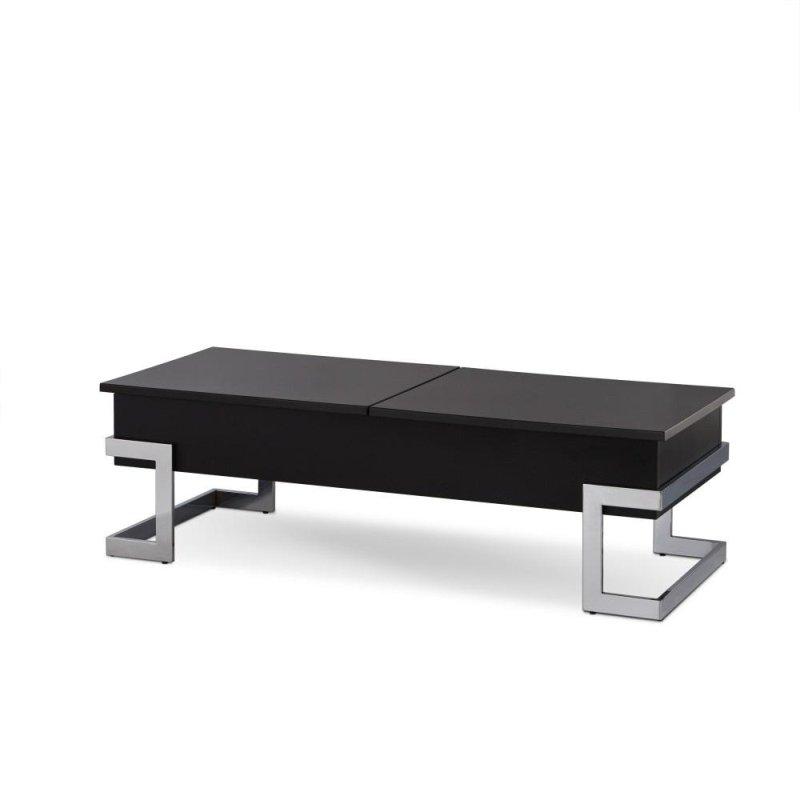 Siyah Parlak Ahşap Krom Ayaklı Asansörlü Saklama Alanlı Akıllı Sehpa - 120x51x36 cm - 253453