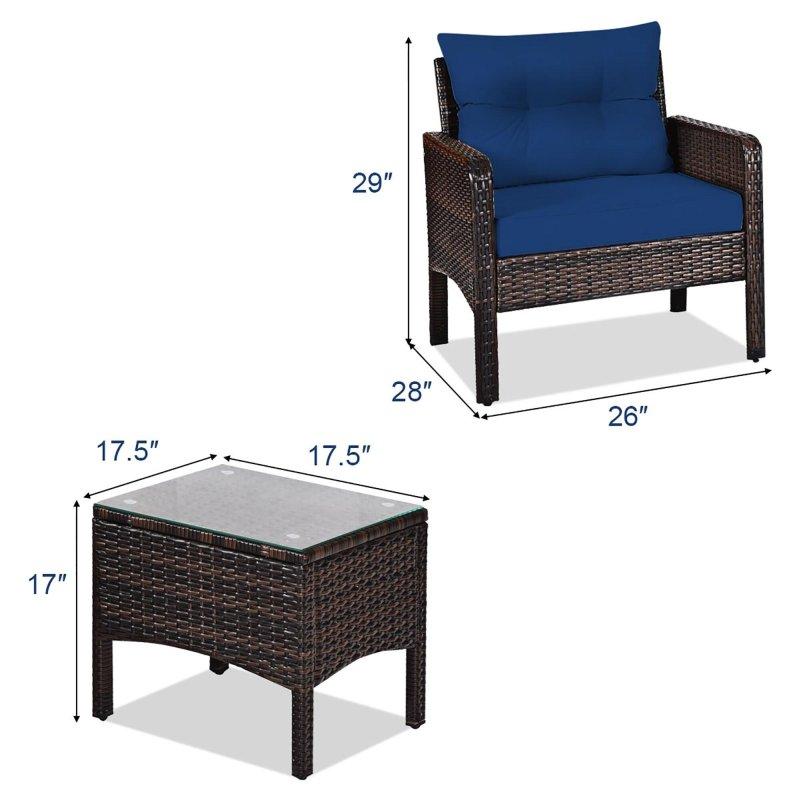 Siyah PE Rattan Minderli 3 Parça Bahçe Takımı - 268744