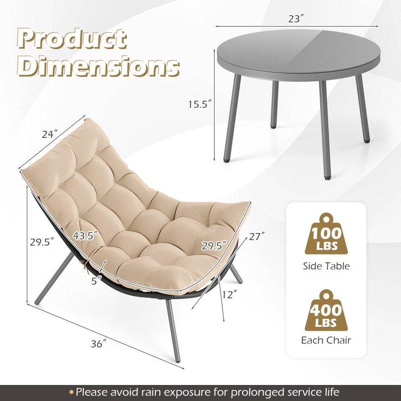 Siyah PE Rattan Minderli Papasan Tasarım Bahçe Takımı - 274893