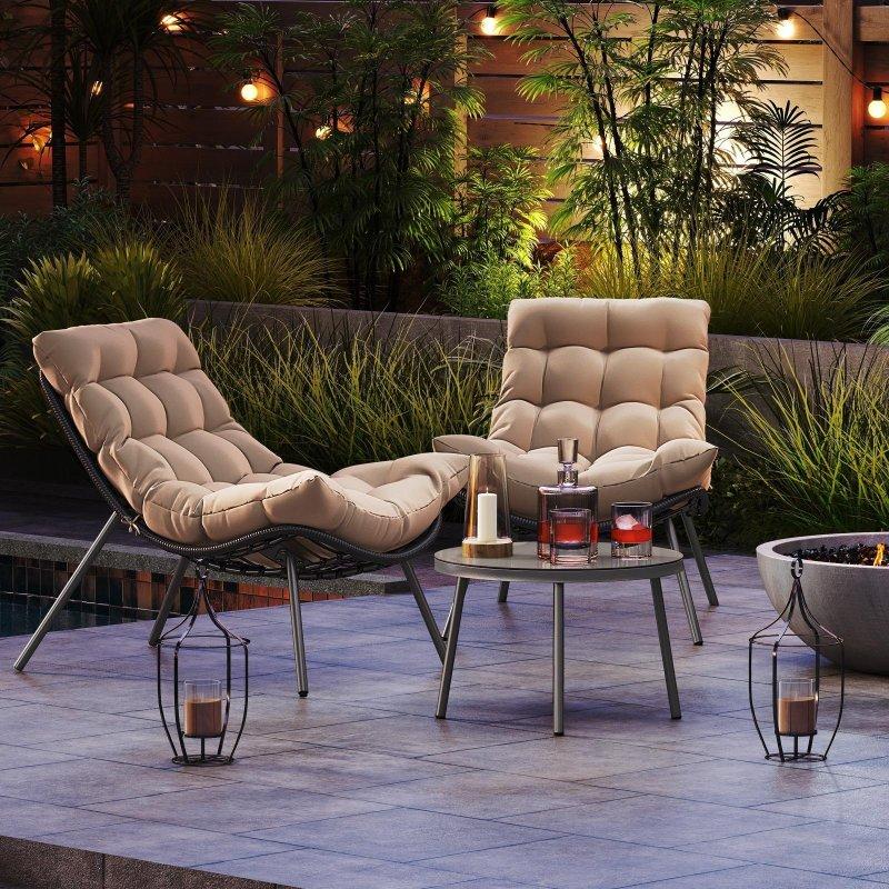 Siyah PE Rattan Minderli Papasan Tasarım Bahçe Takımı - 274893