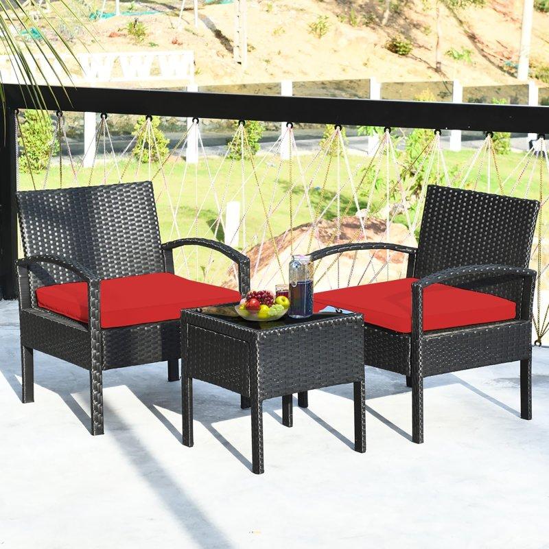 Siyah PE Rattan ve Çelik Minderli Cam Tablalı Bahçe Takımı - 267642