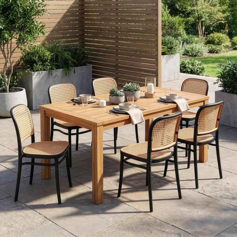 Siyah Plastik Rattan Detaylı 2li Yemek Sandalyesi Seti - 252048