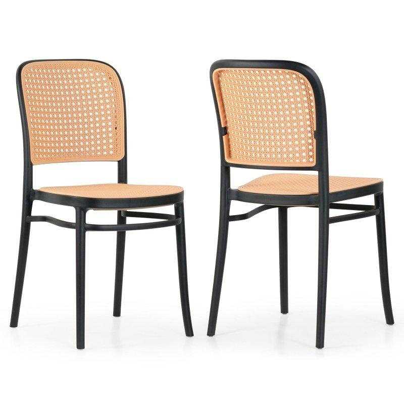 Siyah Plastik Rattan Detaylı 2li Yemek Sandalyesi Seti - 252048