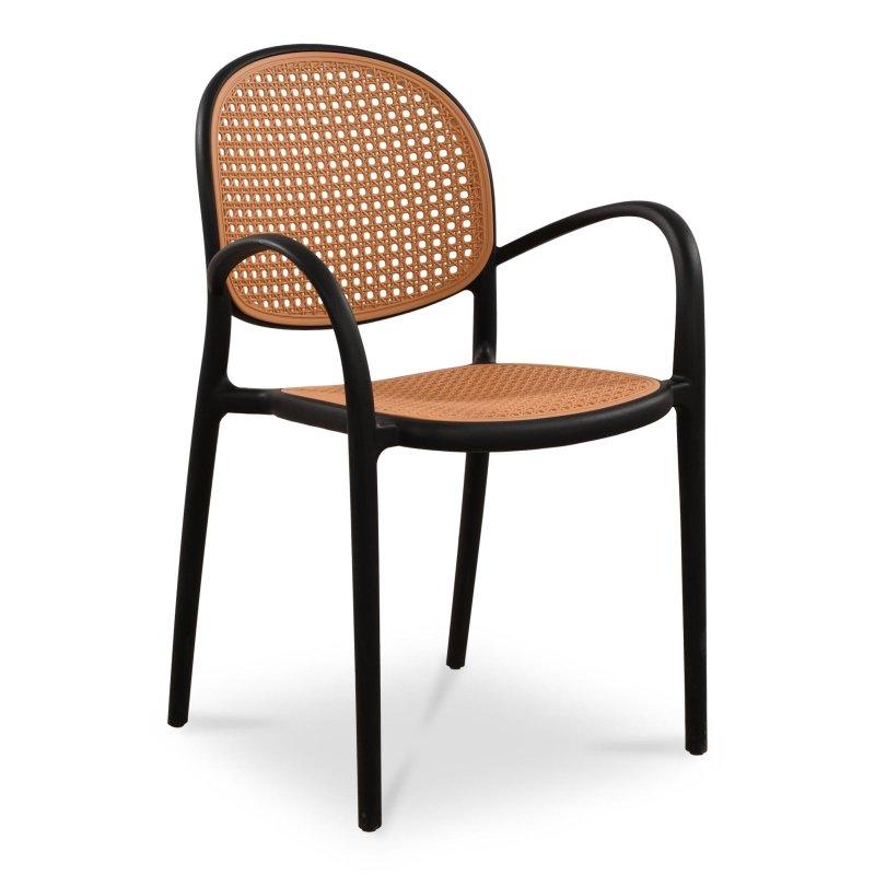 Siyah Polipropilen İstiflenebilir Kolçaklı Rattan Görünümlü Sandalye - 2li Set - 251592