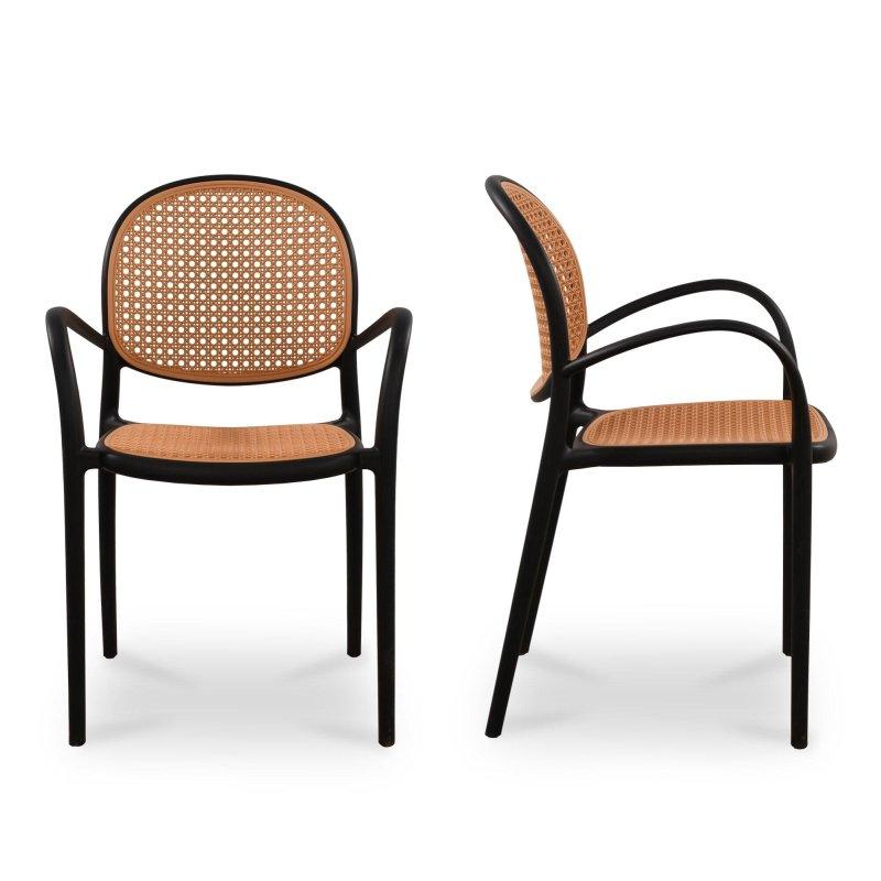 Siyah Polipropilen İstiflenebilir Kolçaklı Rattan Görünümlü Sandalye - 2li Set - 251592