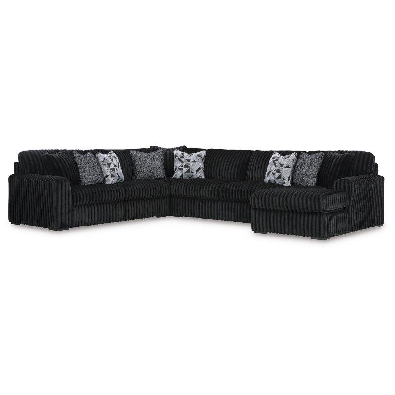Siyah Polyester Kadife Şezlonglu U Şekilli Köşe Koltuk Takımı - 384x308 cm - 258766