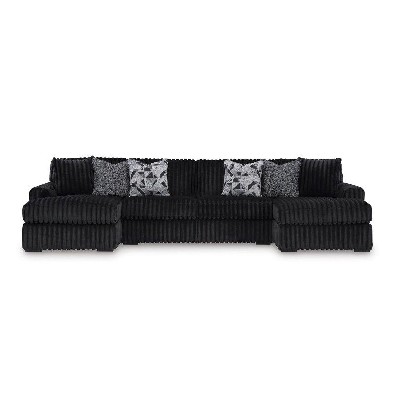 Siyah Polyester U Şekilli Şezlonglu Köşe Koltuk - 381x166x102 cm - 260352