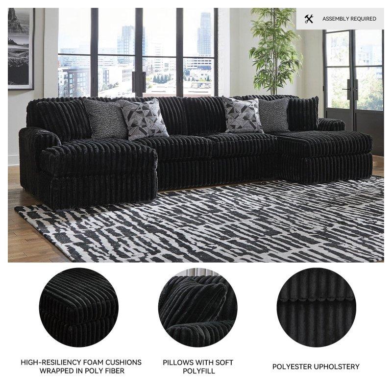 Siyah Polyester U Şekilli Şezlonglu Köşe Koltuk - 381x166x102 cm - 260352