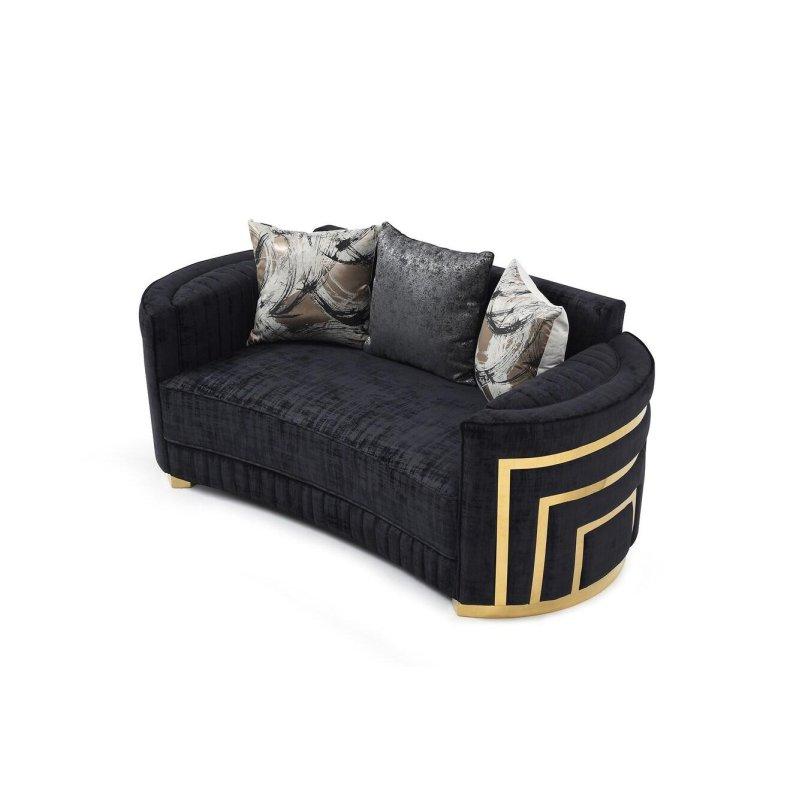 Siyah Polyester Yastık Kollu Gold Ayaklı Bohem Koltuk - 191 cm - 283112
