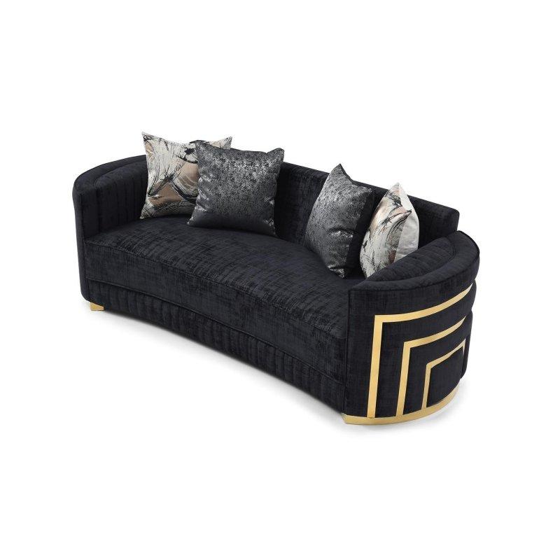 Siyah Polyester Yastık Kollu Gold Ayaklı Bohem Koltuk - 232 cm - 288443