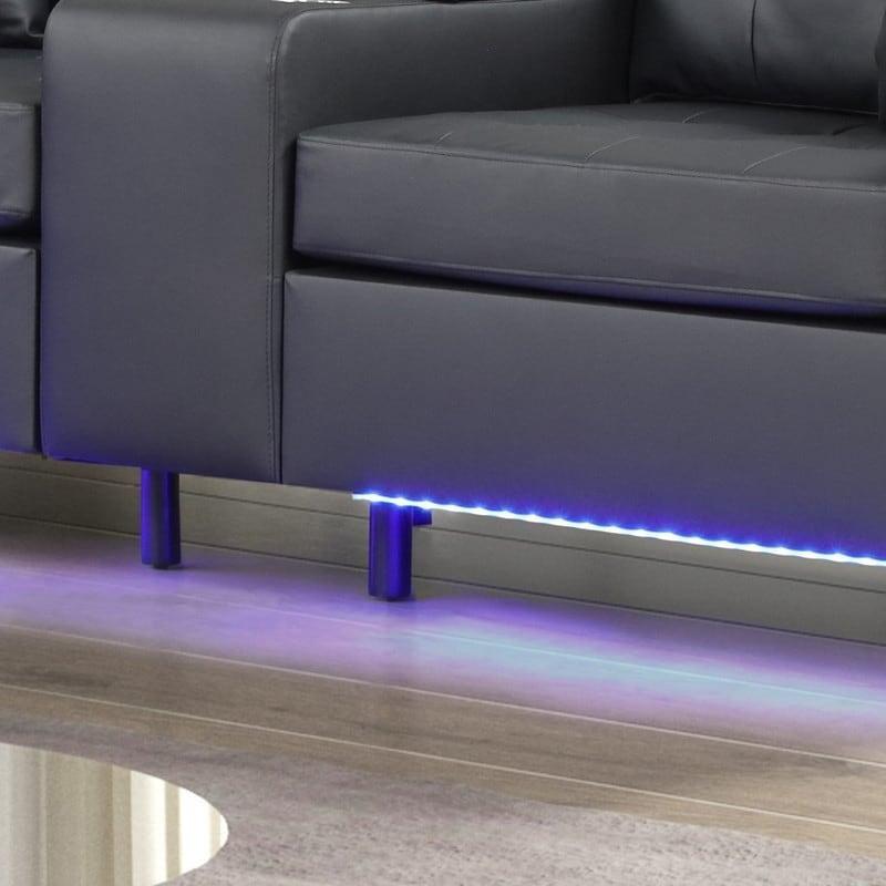 Siyah PVC Kumaş LED Işıklı USB Şarjlı Saklama Konsollu Bohem Koltuk - 216 cm - 281241