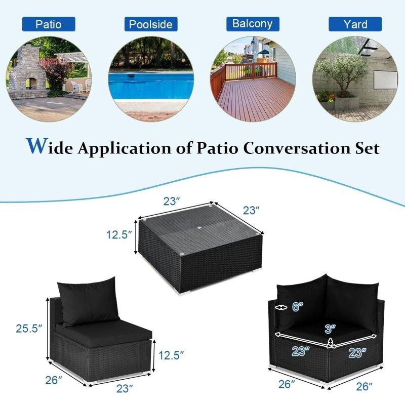Siyah Rattan 7 Parça Minderli Modüler Bahçe Takımı - 272464
