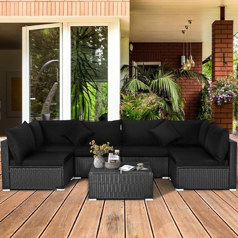 Siyah Rattan 7 Parça Minderli Modüler Bahçe Takımı - 272464