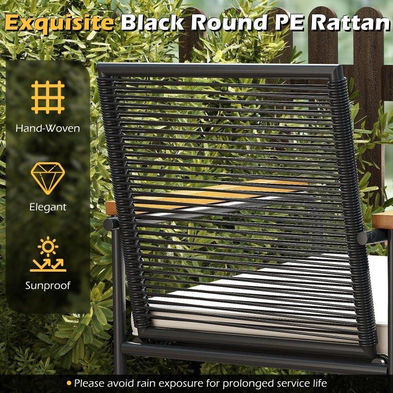 Siyah Rattan Akasya Ahşap Kolçaklı 3 Parça Bahçe Takımı - 272215