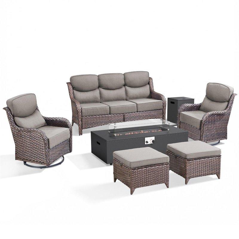 Siyah Rattan Ateş Çukurlu Dönerli Bahçe Takımı - 110 cm - 272707
