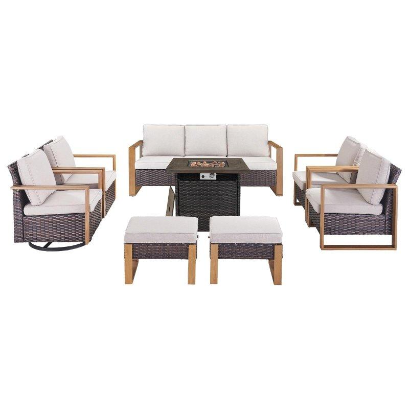 Siyah Rattan Ateş Çukurlu ve Döner Koltuklu Bahçe Takımı - 77 cm - 270363