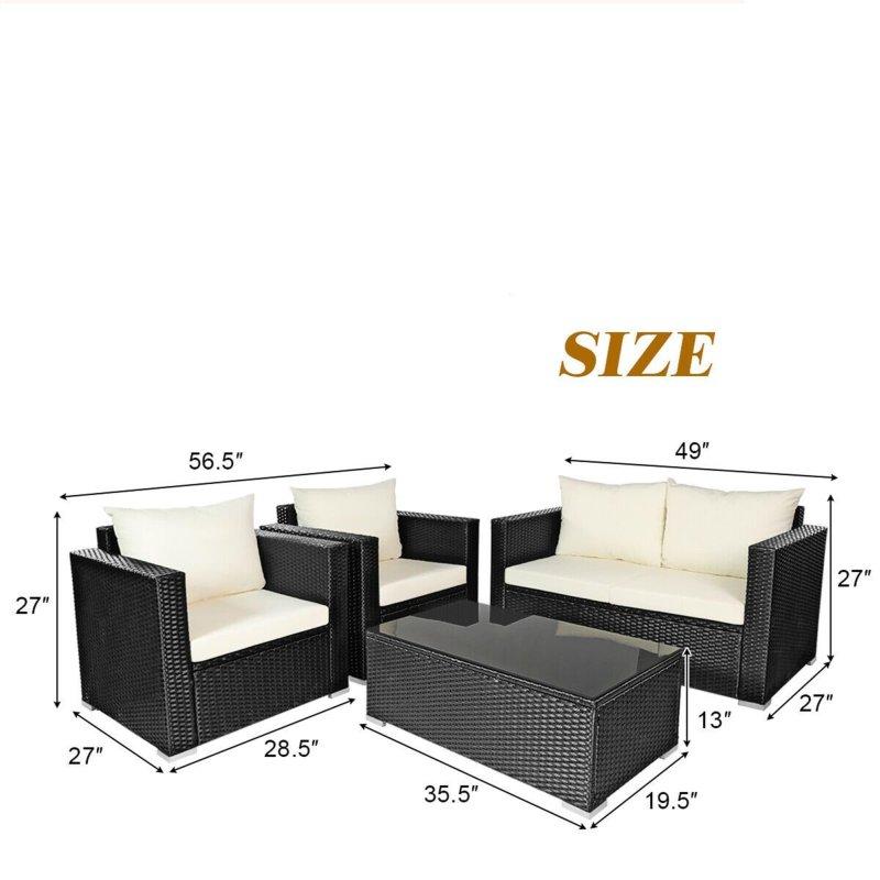 Siyah Rattan Çelik Minderli 4 Parça Bahçe Takımı - 273252