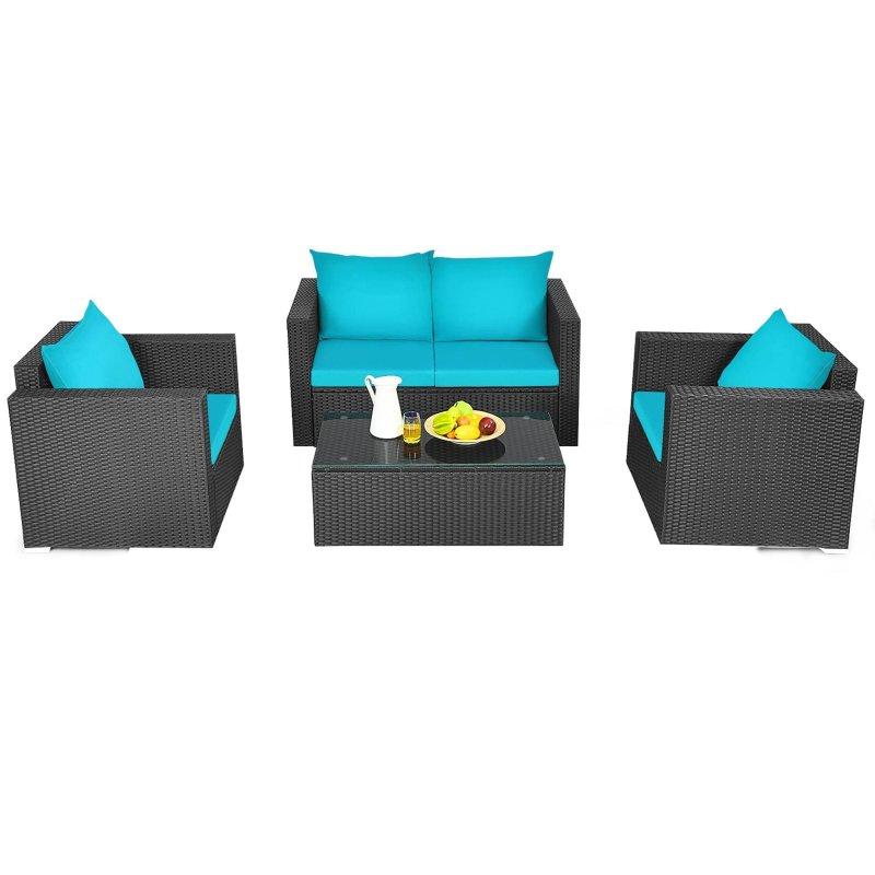Siyah Rattan Çelik Minderli 4 Parça Bahçe Takımı - 273252