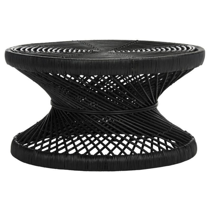 Siyah Rattan Çerçeve Ayaklı Yuvarlak Orta Sehpa - 80 cm - 244119