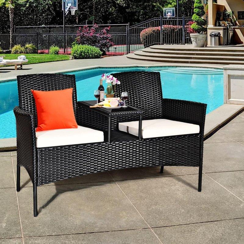 Siyah Rattan Dahili Cam Masalı Minderli Bahçe Takımı - 139 cm - 268870
