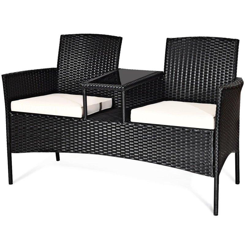 Siyah Rattan Dahili Cam Masalı Minderli Bahçe Takımı - 139 cm - 268870