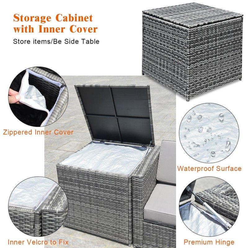 Siyah Rattan Depolama Kutulu 8 Parça Bahçe Takımı - 276966