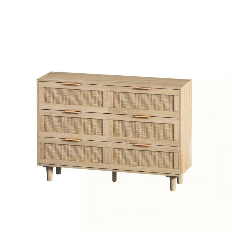 Siyah Rattan Detaylı 6 Çekmeceli Ahşap Şifonyer - 296606