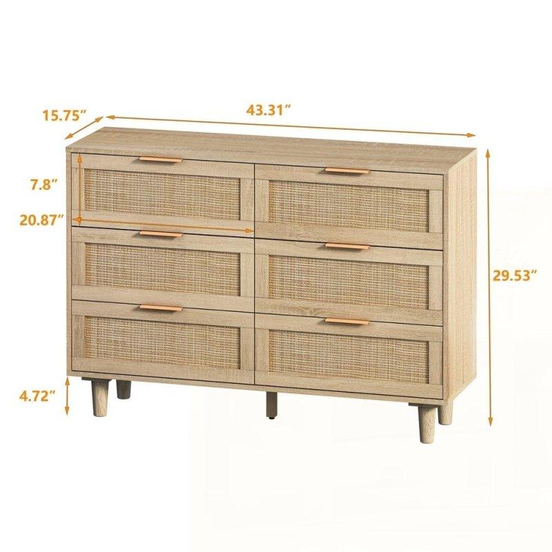 Siyah Rattan Detaylı 6 Çekmeceli Ahşap Şifonyer - 296606