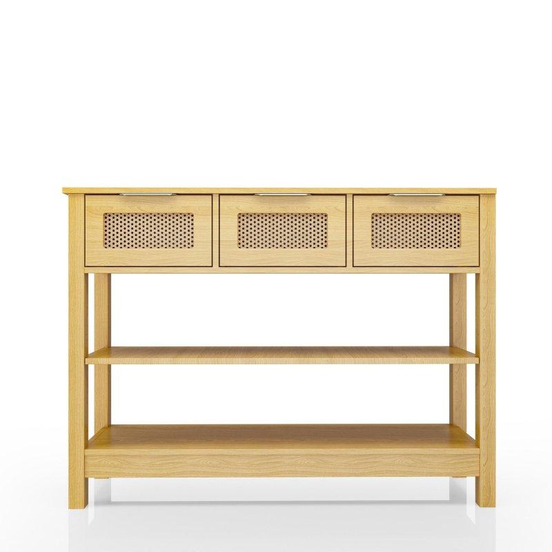 Siyah Rattan Detaylı MDF 3 Çekmeceli ve 2 Raflı Country Dresuar - 110 cm - 330849