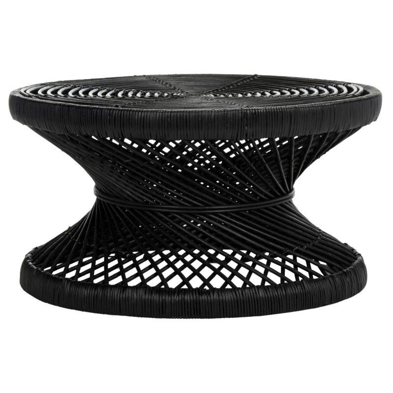 Siyah Rattan Dokuma Tambur Tasarım Yuvarlak Orta Sehpa - 81x40 cm - 240767