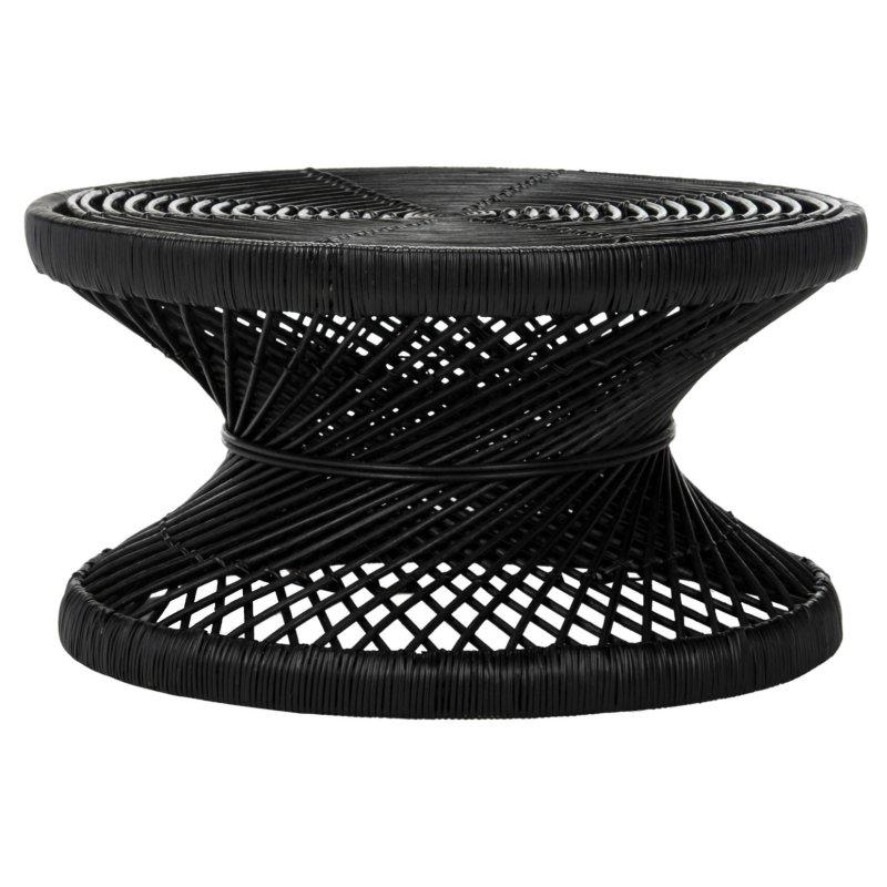 Siyah Rattan Dokuma Tambur Tasarım Yuvarlak Orta Sehpa - 81x40 cm - 240767