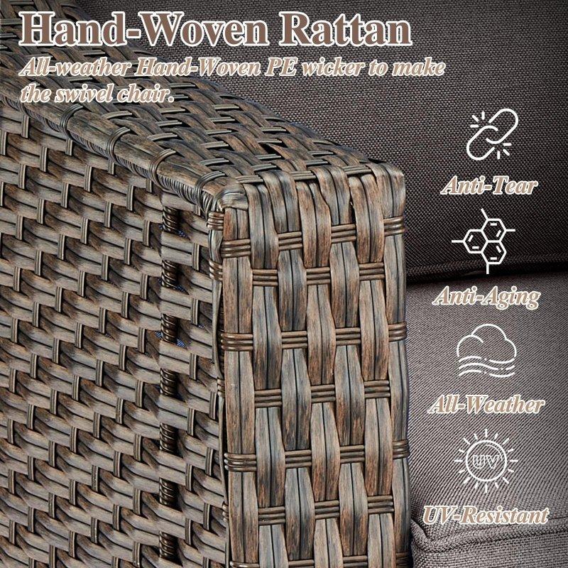 Siyah Rattan Döner Minderli Puflu Bahçe Takımı - 270092