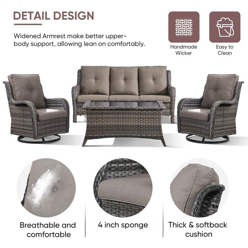 Siyah Rattan Dönerli Minderli 4 Parça Bahçe Takımı - 275067