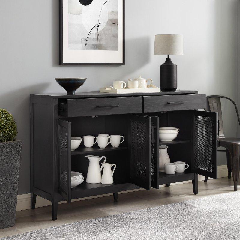Siyah Rattan Kapaklı MDF Çekmeceli Bohem Konsol - 143x41x92 cm - 325489