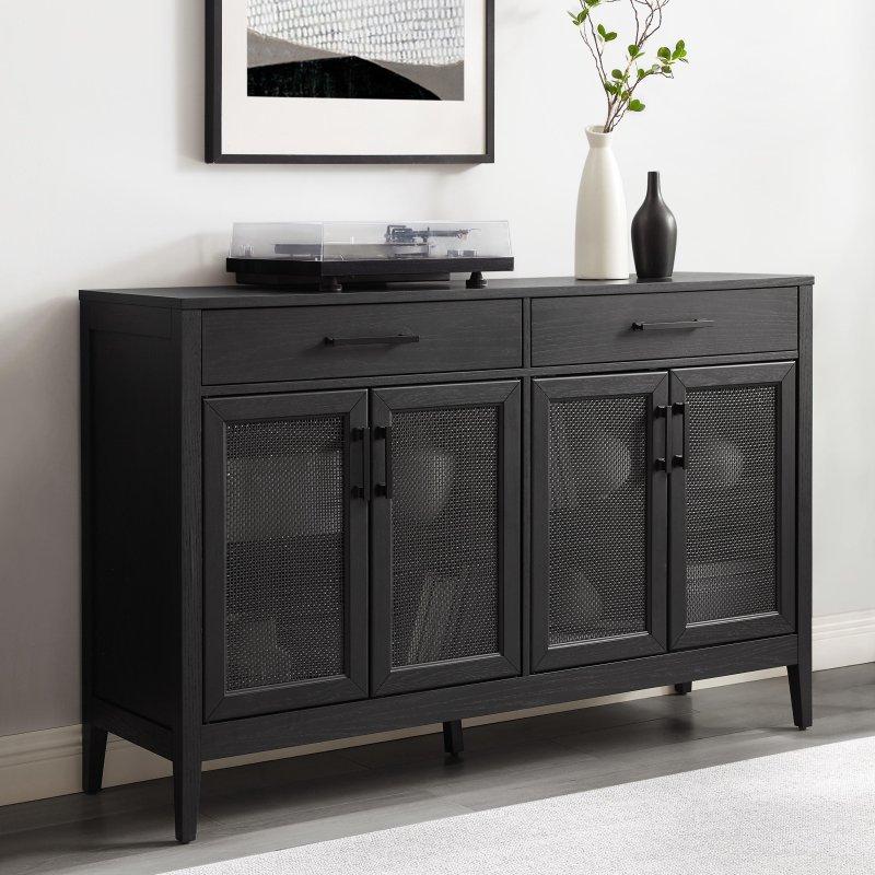 Siyah Rattan Kapaklı MDF Çekmeceli Bohem Konsol - 143x41x92 cm - 325489