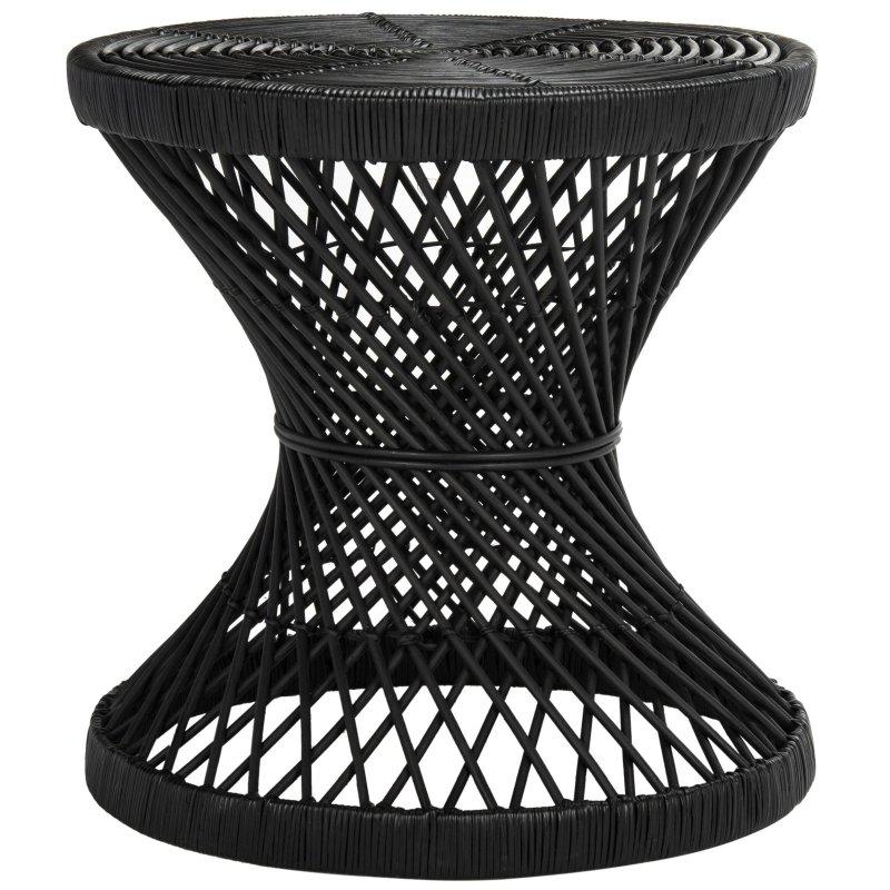 Siyah Rattan Kavisli Tasarım Yuvarlak Orta Sehpa - 61x61x61 cm - 240069