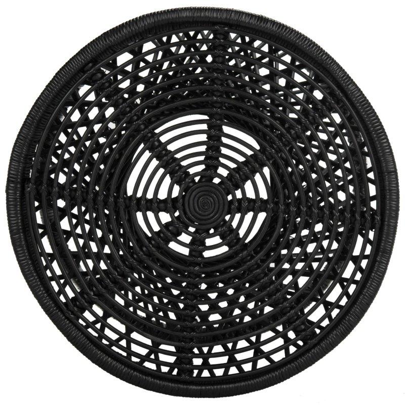 Siyah Rattan Kavisli Tasarım Yuvarlak Orta Sehpa - 61x61x61 cm - 240069