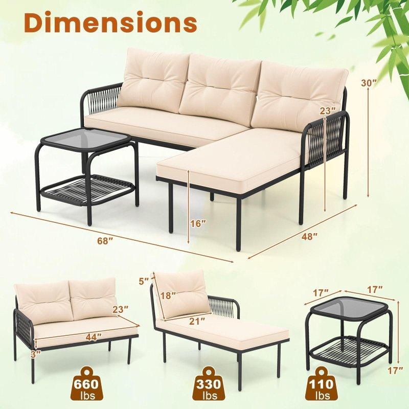 Siyah Rattan L Şekilli Cam Tablalı Bahçe Takımı - 173x122 cm - 271510