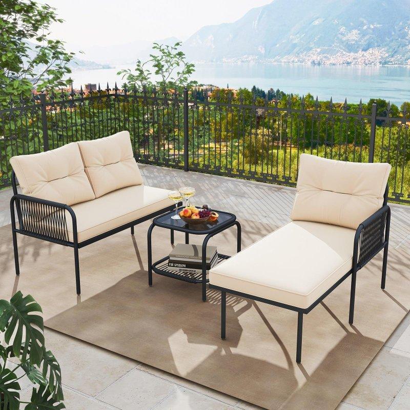 Siyah Rattan L Şekilli Cam Tablalı Bahçe Takımı - 173x122 cm - 271510