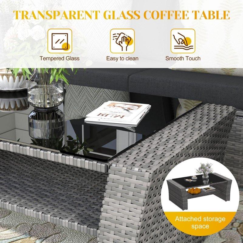 Siyah Rattan Mavi Minderli 4 Parça Bahçe Takımı - 275778