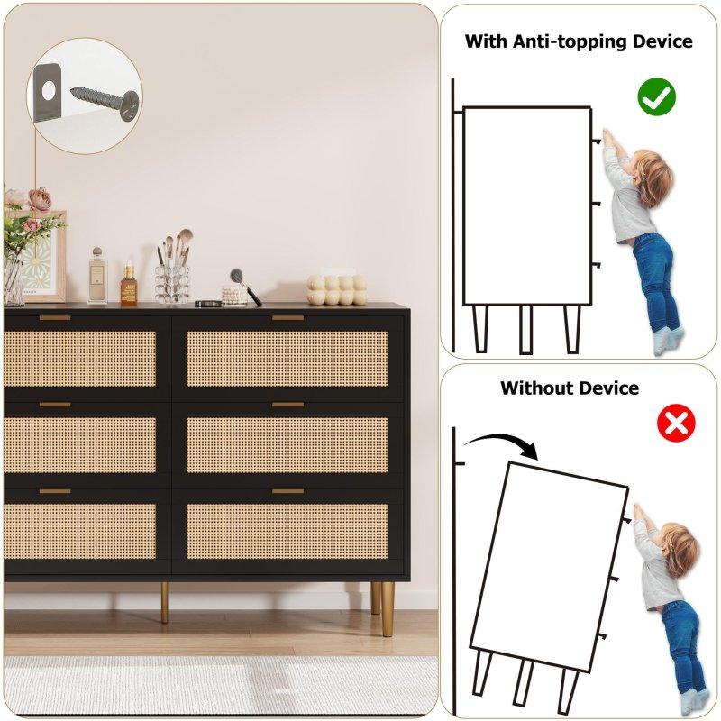 Siyah Rattan Metal Ayaklı 5 Çekmeceli Dikey Şifonyer - 81x113 cm - 306786