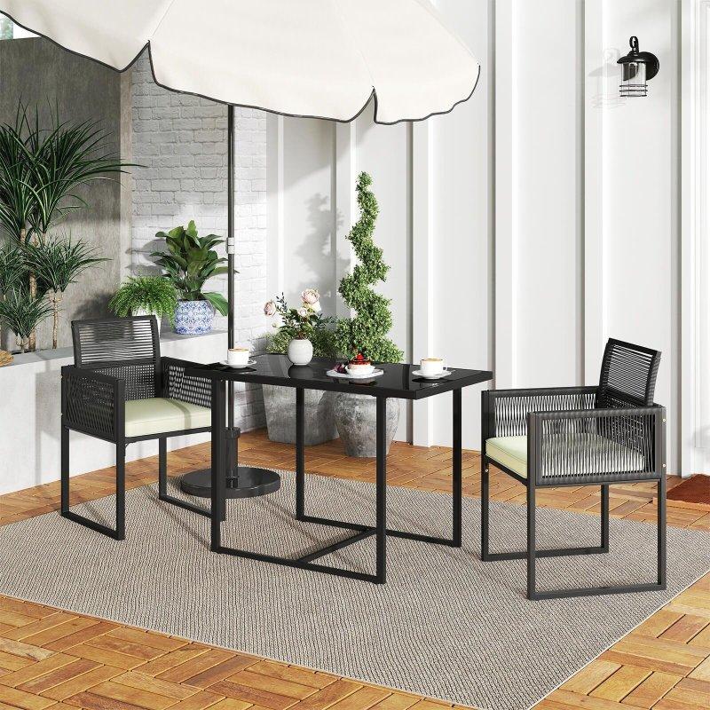 Siyah Rattan Metal Minderli Yerden Tasarruflu Bahçe Takımı - 108 cm - 270981