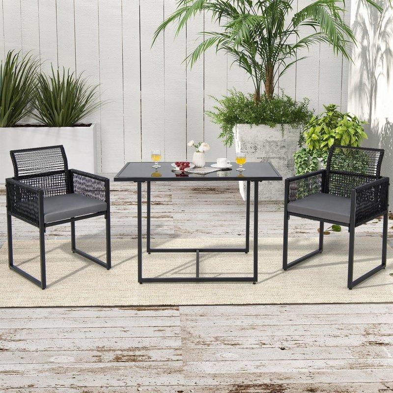 Siyah Rattan Metal Minderli Yerden Tasarruflu Bahçe Takımı - 108 cm - 270981