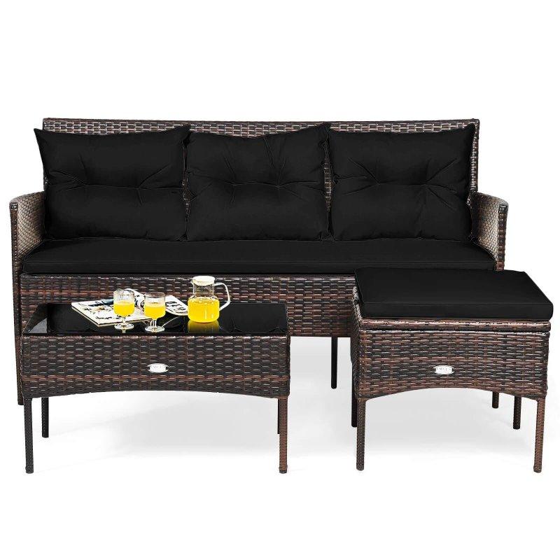 Siyah Rattan Minderli 3 Parça Bahçe Takımı - 153 cm - 273791