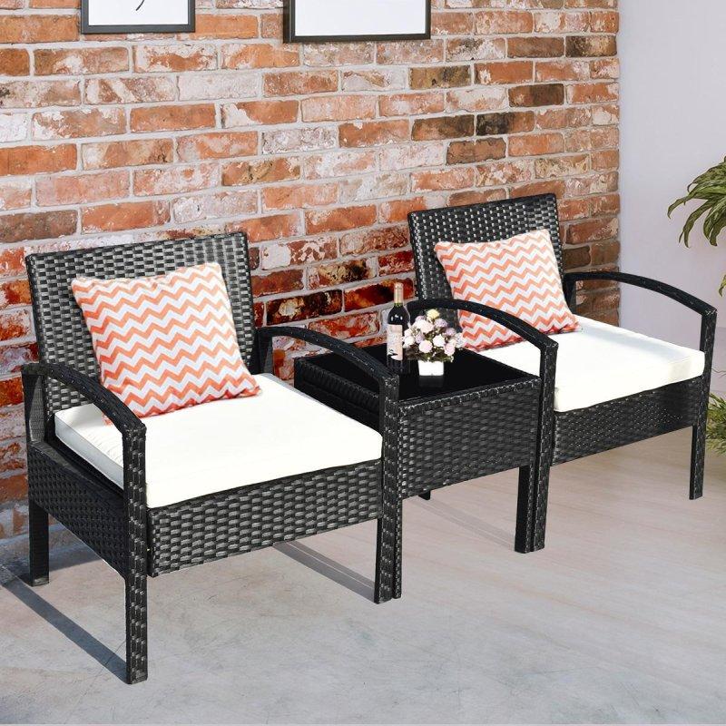 Siyah Rattan Minderli 3 Parça Bahçe Takımı - 269430