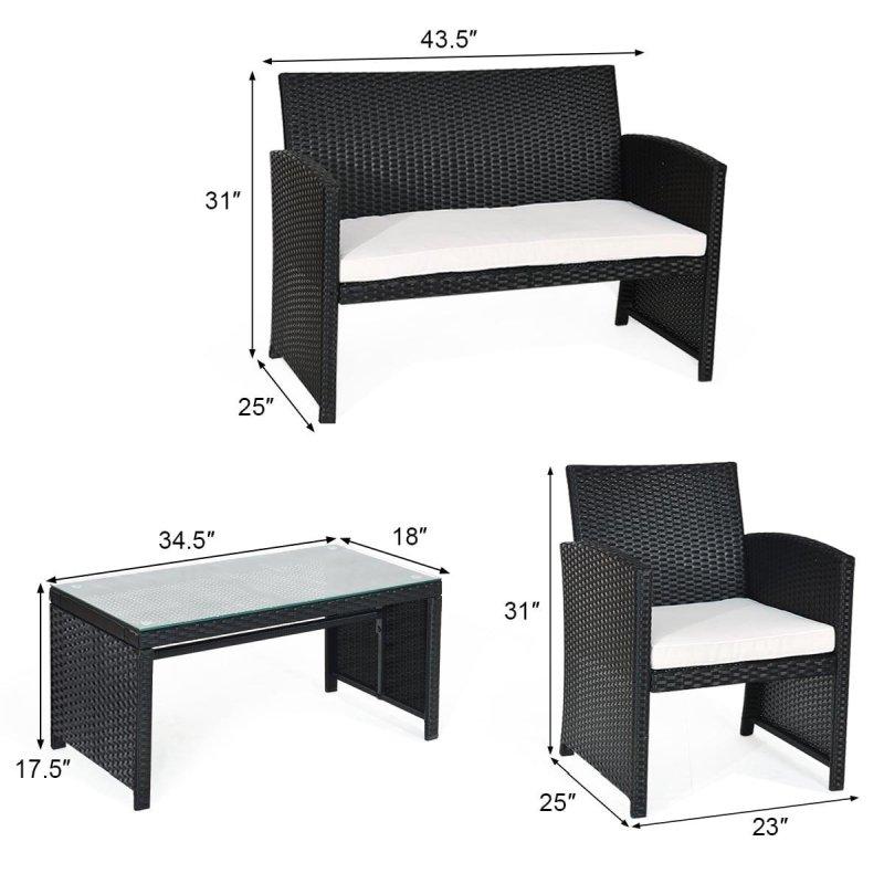 Siyah Rattan Minderli 4 Parça Bahçe Takımı - 268770