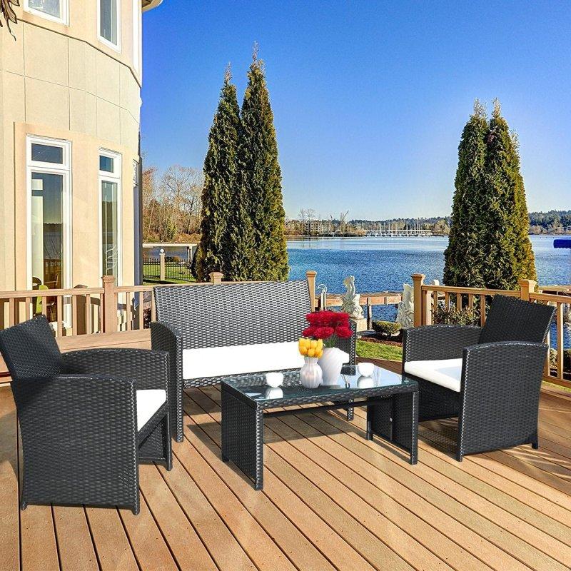 Siyah Rattan Minderli 4 Parça Bahçe Takımı - 268770