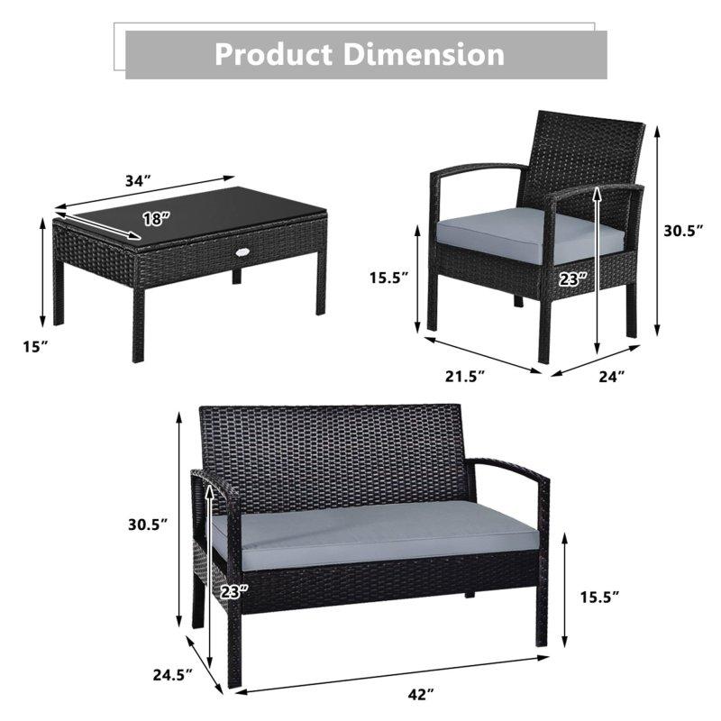 Siyah Rattan Minderli 4 Parça Bahçe Takımı - 275035